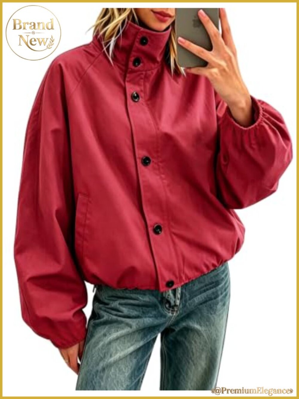 Womens Funnel Neck Bomber Jacket Waterproof Windbreaker Oversized